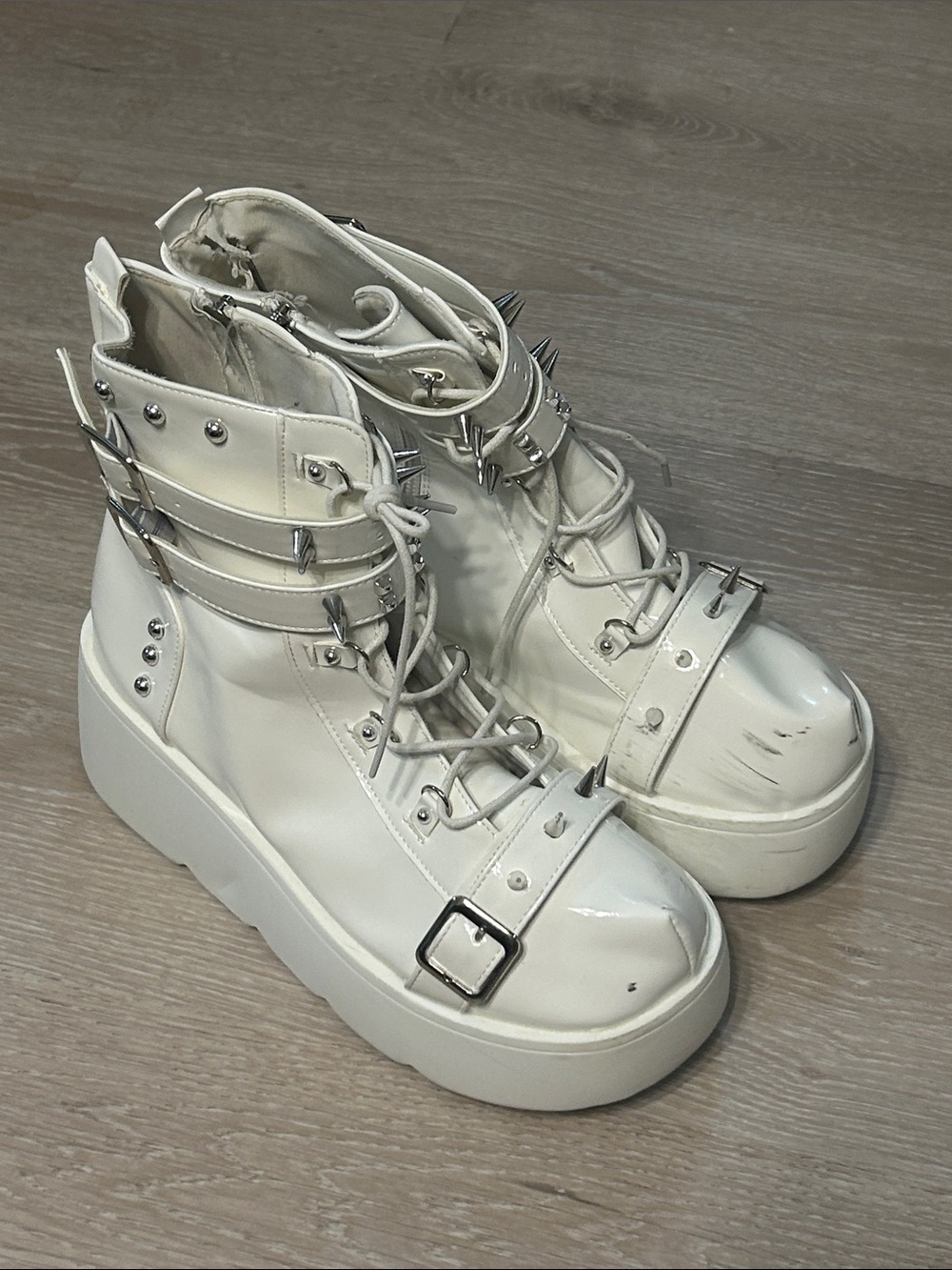 Hikboardy’s Punk Rock Platform Combat Boots with Silver Studs Buckles Sz 11